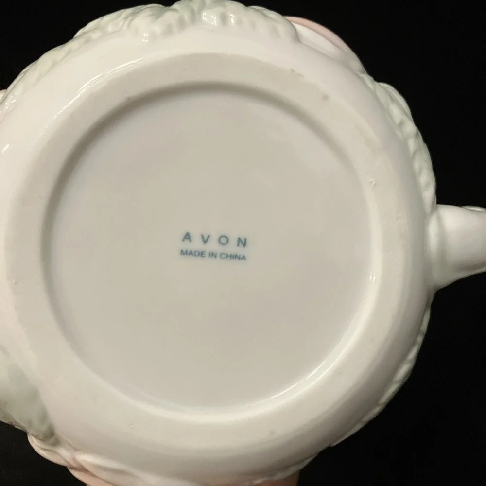 Avon Cherub & Pink Rose Porcelain Display Teapot Victorian Angel Vintage 1990s